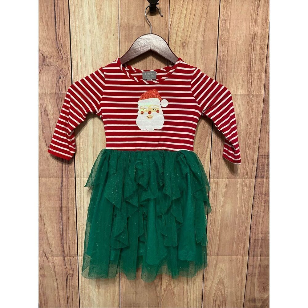 Berkley Jensen size 5 toddler girl Santa Christmas holiday dress green red tutu